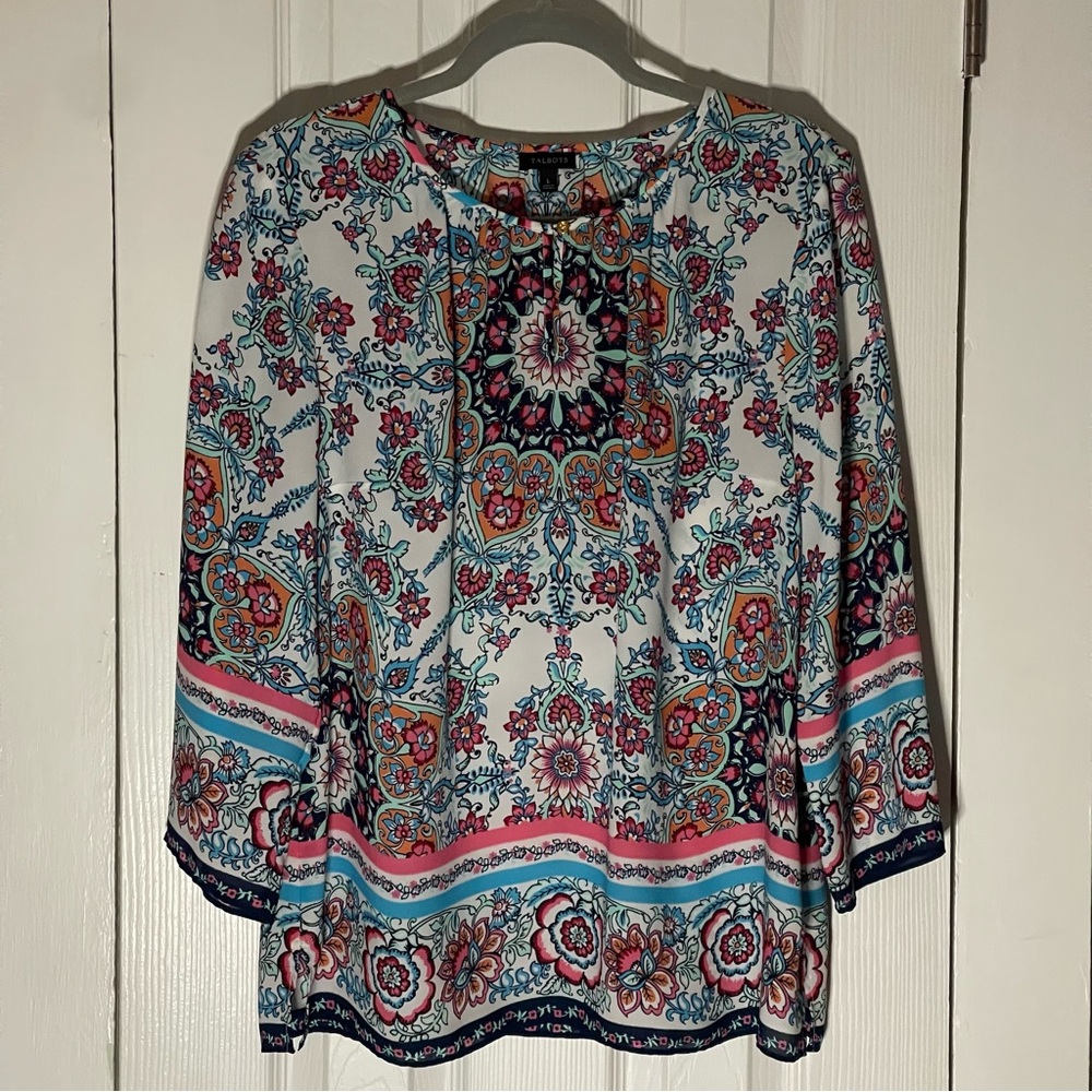 Talbots Floral Patterned Blouse in Blue and Pink